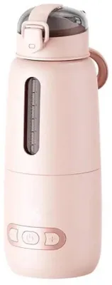 Zdjęcie produktu dla Przenośny, różowy podgrzewacz do butelek o dużej pojemności 350 ml, szybko podgrzewający mleko, z ładowarką USB, do użytku w samochodzie.