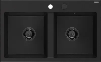 Immagine prodotto di Mexen Hektor lavello in granito a 2 vasche 800 x 480 mm, nero, sifone nero - 6521802000-77-B