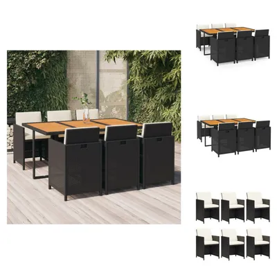 Produktbild von vidaXL 7-tlg. Garten-Essgruppe mit Kissen Poly Rattan Schwarz -  Gartenmöbel-Sets