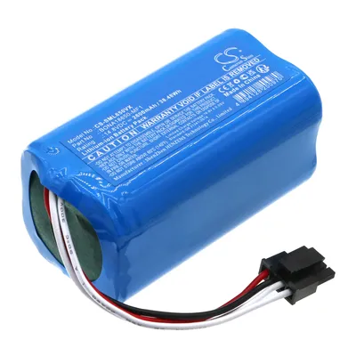 A blue lithium-ion battery pack with wires and a connector.