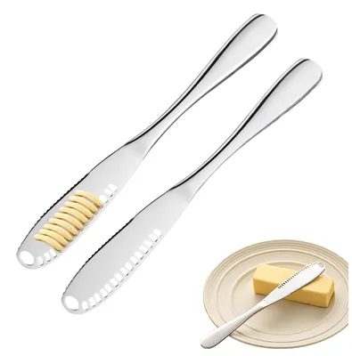 Buttermesser-Set 2 Stück, Edelstahl, gezahnt, silber