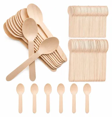 Holzlöffel 100 Stück einzeln verpackt 14 cm für Eis und Desserts