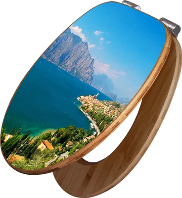 Produktbild von banjado Design WC Sitz Bambus Absenkautomatik -Gardasee - Toilettendeckel mit Absenkautomatik Holz/hochwertiger Bambus Klodeckel/WC-Sitz für alle gängigen Toiletten [TDB2 10009]