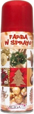 A collage of Christmas-themed decorations and ornaments on a spray paint can.