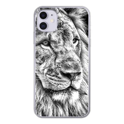 Produktbild von MuchoWow® Handyhülle Schutzhülle Hülle für iPhone 11 Porträt - Löwe - Schwarz und weiß Silikon Softcase Handy Hülle - Handytasche