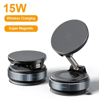 Produktbild von 15W kabelloses Kfz-Ladegerät mit Handyhalterung, Saugnapf für Windschutzscheibe, 360° drehbar, faltbar, RGB-Beleuchtung - A