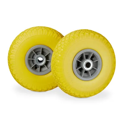 Produktbild von relaxdays 2 x Sackkarrenrad PU 3.00-4 gelb-grau