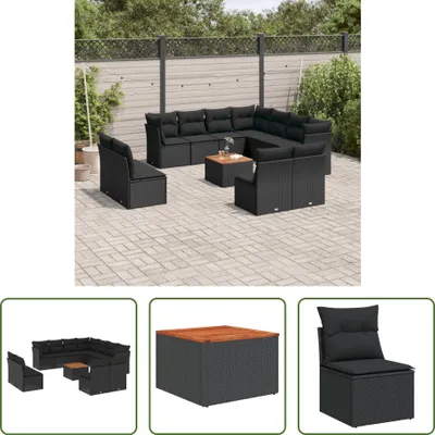 Produktbild von The Living Store 12-tlg. Garten-Sofagarnitur mit Kissen Schwarz Poly Rattan