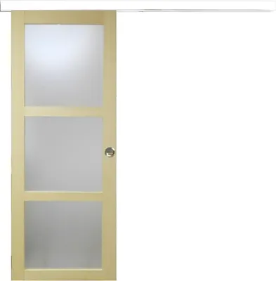 Immagine prodotto di Porta scorrevole in legno Ayous con vetro H204 x L83 cm, binario in alluminio con fascia bianca, conchiglie Gd Menuiseries