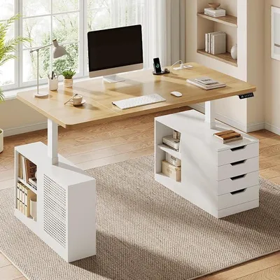 Imagen del producto de Escritorio con altura ajustable, escritorio de 160x70 cm con 4 cajones
