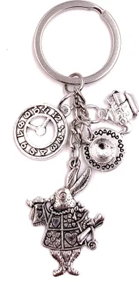 Produktbild von Onwomania Schlüsselanhänger Uhr Hase Tee Tasse Silber Metall Anhänger Charm