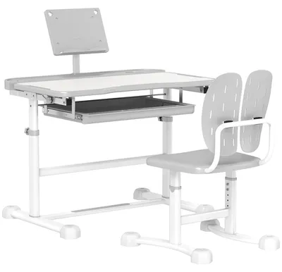 Image de Bureau enfant avec chaise ršŠglable en hauteur, plateau inclinšŠ 45¡ã, tiroir et support de livre, gris