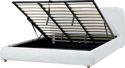 Produktbild von BELIANI Bett mit Bettkasten Hellgrau Stoff Gepolstert 180 x 200 cm Lattenrost Hochklappbar Hohes Kopfteil Modern Schlicht Schlafzimmer Polsterbett