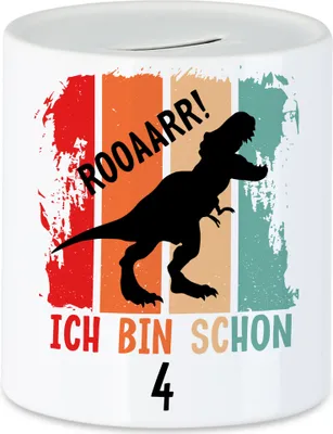 Produktbild von Roooaarr Ich Bin 4 Spardose Dinosaurier Dino T-Rex Geburtstagskind Geschenkidee