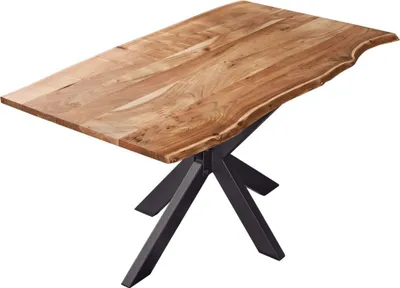 Produktbild von Esstisch Baumkante massiv Akazie natur 140 x 80 cm Spidergestell schwarz BENNI