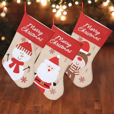 3er-Set Weihnachtsstrümpfe aus Jute & Filz, 40 cm