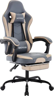 Produktbild von WOTSTA Gaming Stuhl Racing Bürostuhl Fußstütze Grau-Beige