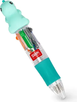 A multi-color pen with a dinosaur topper.