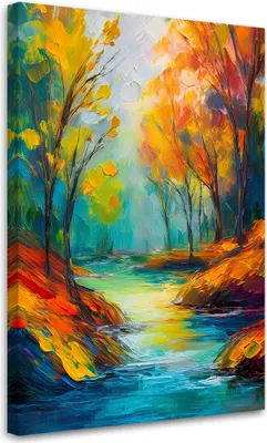Produktbild von Leinwandbild Bunter Wald 80x120 Feeby Bunt bild für die wand bereit zum aufhängen