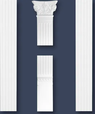 Produktbild von MARBET DESIGN Pilaster, Styropor in weiß - Barocke Flachsäule Stuck Dekorbau Wandpfeiler Pfeiler historische Wanddekoration Innenbereich, Komplettset: Basis, Schaft & Kapitell (PL-01)
