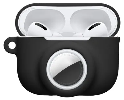 Produktbild von kwmobile 2-in1 Schutzhülle für Apple Airpods Pro 3 Hülle - Kopfhörer Silicon Case kompatibel mit AirTag - stoßfestes Cover mit Karabiner - Schwarz