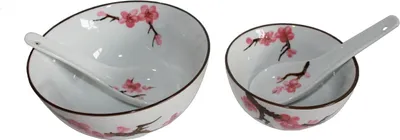 Produktbild von 779 Matcha Reisschale 2 er Set Soba Bowl Sakura – Kirschblüte ø 15 cm und ø 11 cm mit Reislöffel