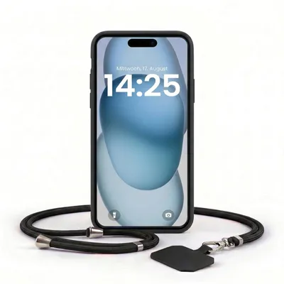 Produktbild von Handyhülle für Apple iPhone 15 Plus mit Handykette Band Kordel Hülle Case Schutzhülle Schwarz
