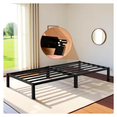 Produktbild von Metallbett 90 x 200 Bettrahmen Einzelbett Plattformbettrahmen Palettenbett Bausteinbett, Montage ohne Schraubwerkzeuge, Schwarz