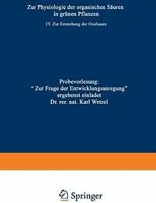 Obrázek produktu pro Zur Physiologie der organischen Säuren in grünen Pflanzen