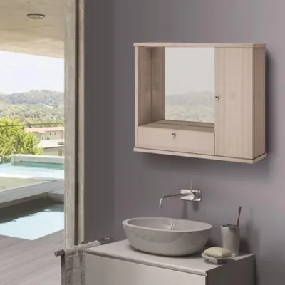 Immagine prodotto di Mobile Bagno Pensile olmo con Specchio e Ante 73x14x61H