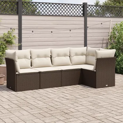 Produktbild von 5-tlg. Garten-Sofagarnitur - mit Kissen Braun Poly Rattan - Gartenmöbelset 3249442