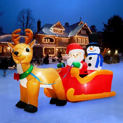 Aufblasbarer Weihnachtsmann-Schlitten 2 m mit LED, Schneemann & Rentier