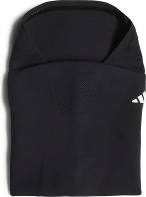 A black Adidas scarf folded on a white background.