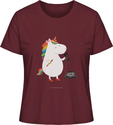 Produktbild von Mr. & Mrs. Panda Shirt Damen Einhorn Sekretärin Größe XL - Burgundy - Geschenk, Kurzarmshirt, Einhörner, Frauen T-Shirt, Unicorn, Basic, Steuerkanzlei, Kurzarm, Büro