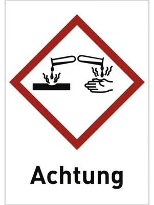 Produktbild von Dreifke® Aufkleber Korrosiv (GHS 05) Achtung, Folie, 26x37 mm, 12 Stück/Bogen