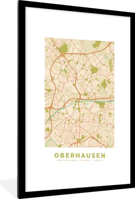 Produktbild von MuchoWow® Gerahmtes Poster Stadtplan - Oberhausen - Stadtplan - Vintage 60x90 cm - Poster mit Schwarzem Bilderrahmen Wandposter Rahmen Foto Bilder - Dekoration - Wandposter Wohnzimmer - Hochwertig