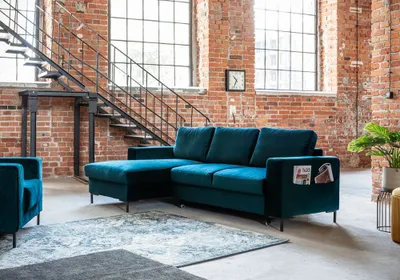 Produktbild von MIUFORM Lofty Lilly - Ecksofa mit Bettfunktion und Bettkasten L-FORM LINKS - 236x148cm - Velours Petrolblau - Sofa Schlafsofa Couch
