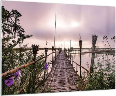 Produktbild von Bilder auf glas - Einteilig - Brücke See Fackel - 100x70cm - Glasbilder - Wandbilder - Bilder - zum Aufhängen bereit - Wanddekoration aus Glas - Glas Bilder - Wandbild auf Glas - GAA100x70-4627