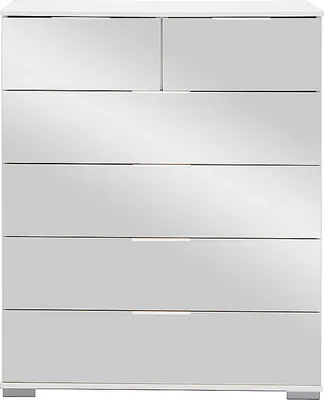 Produktbild von Schlafzimmer Schubkastenkommode in weiß mit Spiegelfront ELSTRA-43, B/H/T ca. 82/102/42 cm