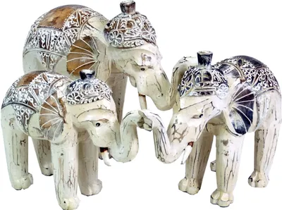 Produktbild von Geschnitzter Elefant in 3 Größen - Weiß, Creme-weiß, Holz, Größe: Mittel (20*23*8 cm)