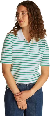 Produktbild von Tommy Hilfiger Damen Poloshirt Kurzarm Regular Fit, Mehrfarbig (Ecru/Radiant Gre