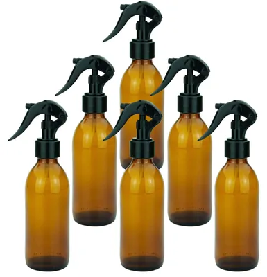 Sprayflasche Glas 6x200 ml braun mit Sprühkopf