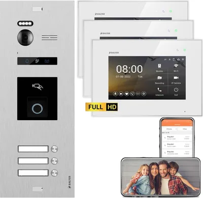 Produktbild von BALTER EVO HD Silber RFID/Fingerprint 3x7" WiFi Weiß Video Türsprechanlage Set 3 Familienhaus