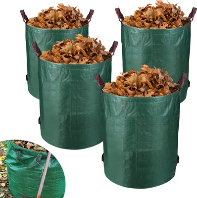 Immagine prodotto di Izrielar Sacco da giardino 4X 272L Sacco per foglie Sacco per rifiuti da giardino XXL Sacco da giardino Sacco per erba con manici Resistente allo strappo Riutilizzabile