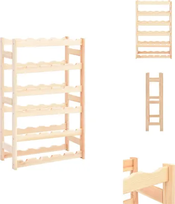 A wooden wine rack with multiple shelves.