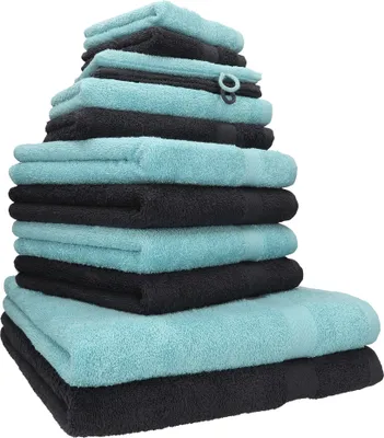 Produktbild von Betz 12-tlg. Handtuch-Set PREMIUM 2 Duschtücher 4 Handtücher 2 Gästetücher 2 Seiftücher 2 Waschhandschuhe  Farbe: graphit / ocean