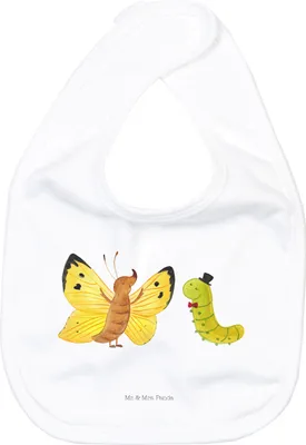 Produktbild von Mr. & Mrs. Panda Schlabberlatz Raupe Schmetterling - Weiß - Geschenk, Sabberlätzchen, Lustige Sprüche, Hut, Lätzchen Für Babys, Entwicklung, Sabber, Kokon, Kinder