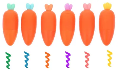 Immagine prodotto di Set di pennarelli fluorescenti, 6 colori pastello, design a forma di carota, inchiostro a base d'acqua, ideali per linee sottili e spesse