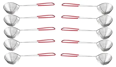 Produktbild von 10 er Pack Fondue-Sieb Edelstahl Ø 7,5cm, L 30 cm, silber Sieblöffel für Feuertopf, Mongolentopf