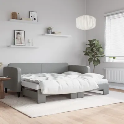 Image de Maison Exclusive - Canapé-lit convertible avec matelas, gris clair, 90 x 200 cm, tissu